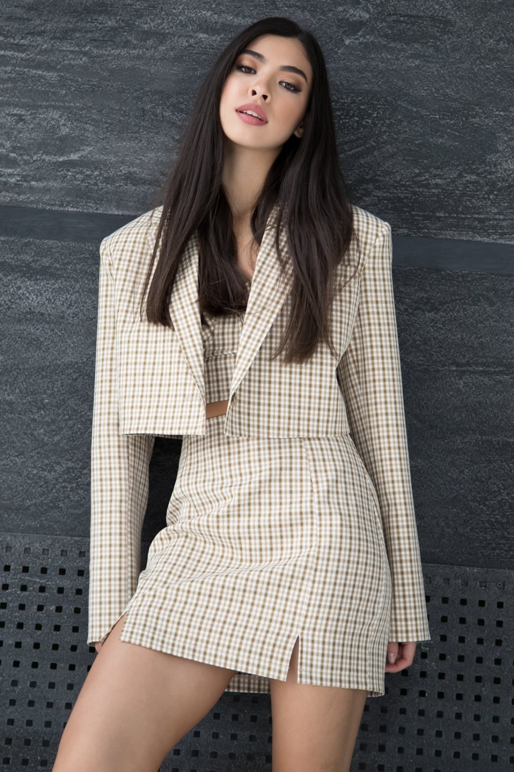 Torero suit with a check skirt