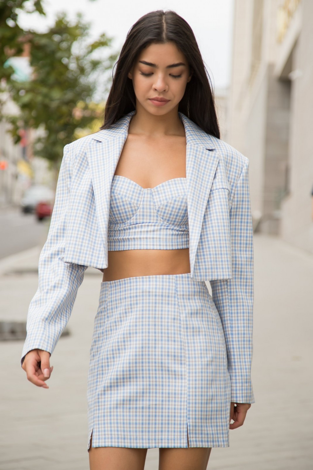 Torero suit with a check skirt